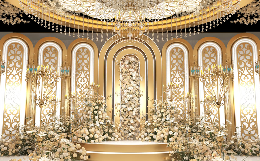 汶上香槟色调婚礼堂效果展示